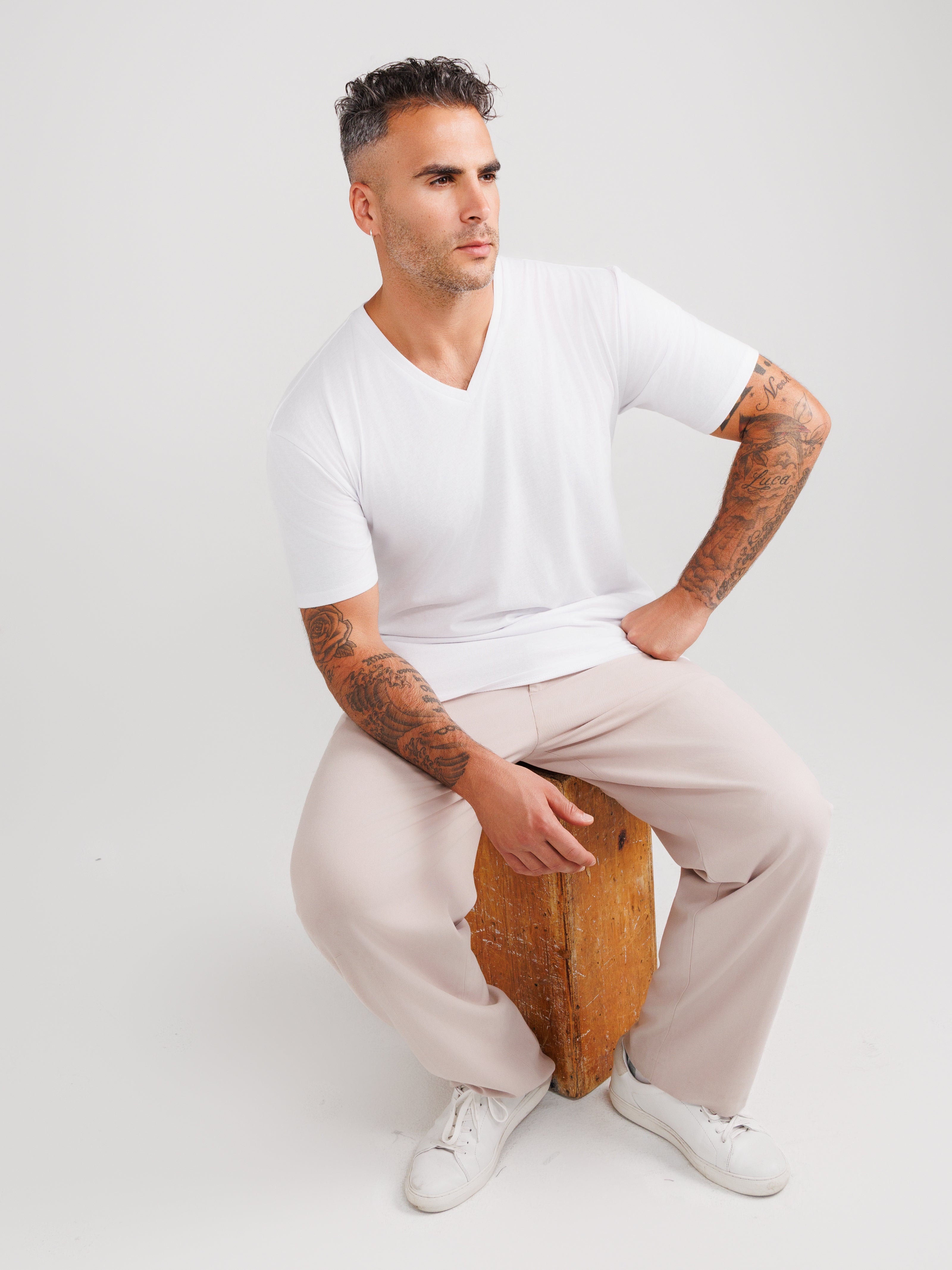 White V-Neck T-Shirts