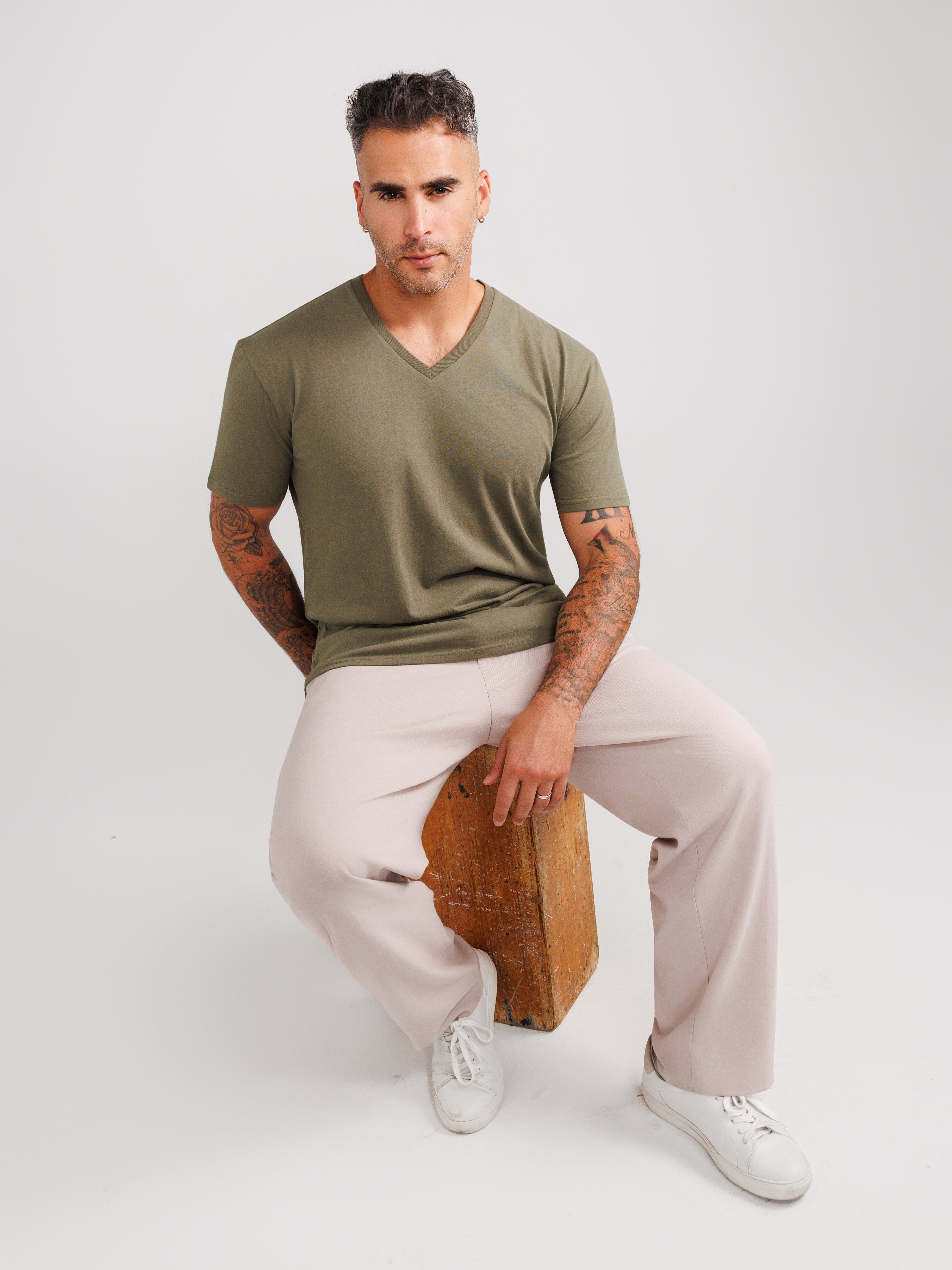 Olive V-Neck T-shirts
