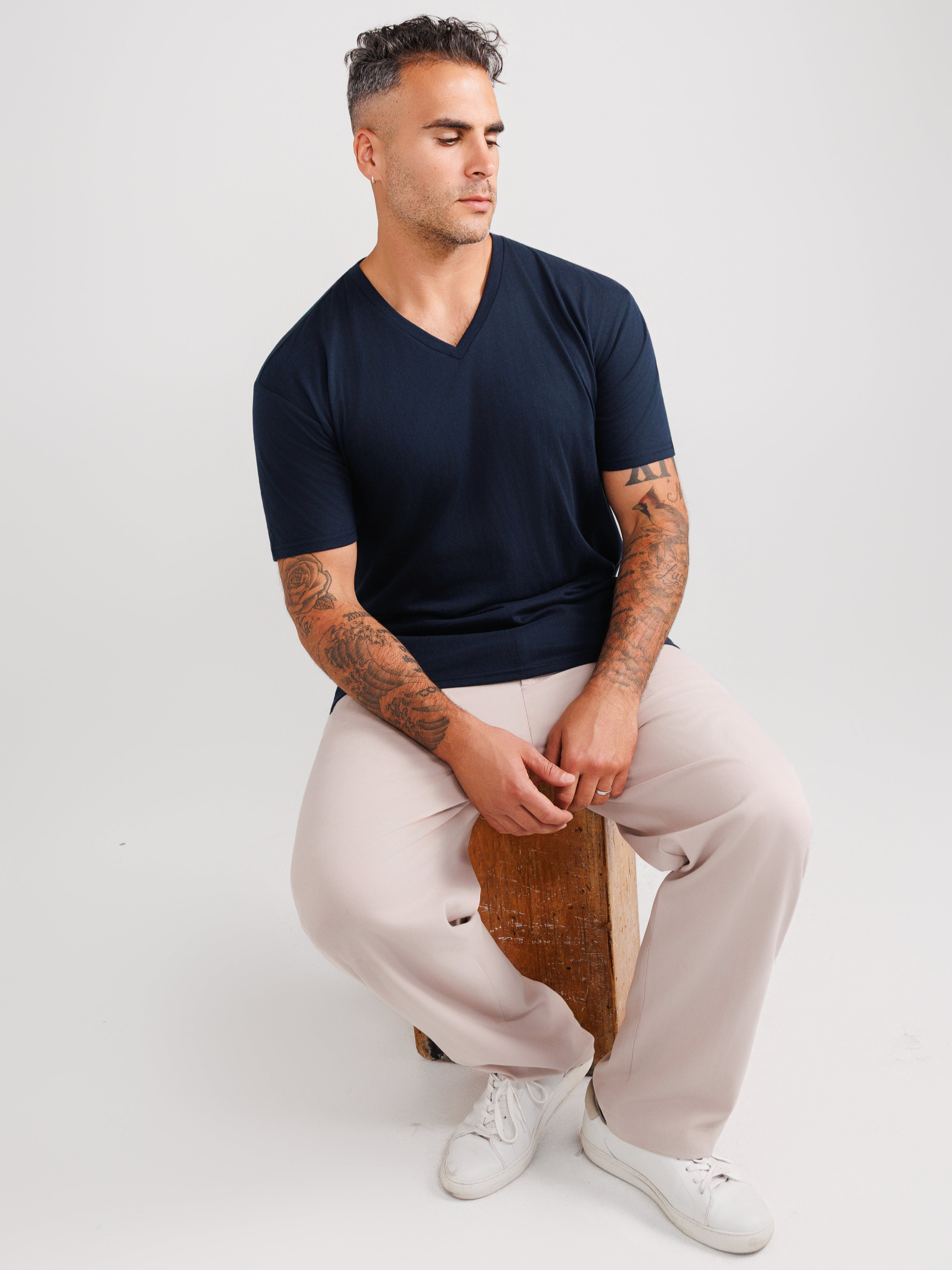 Navy V-Neck T-shirts
