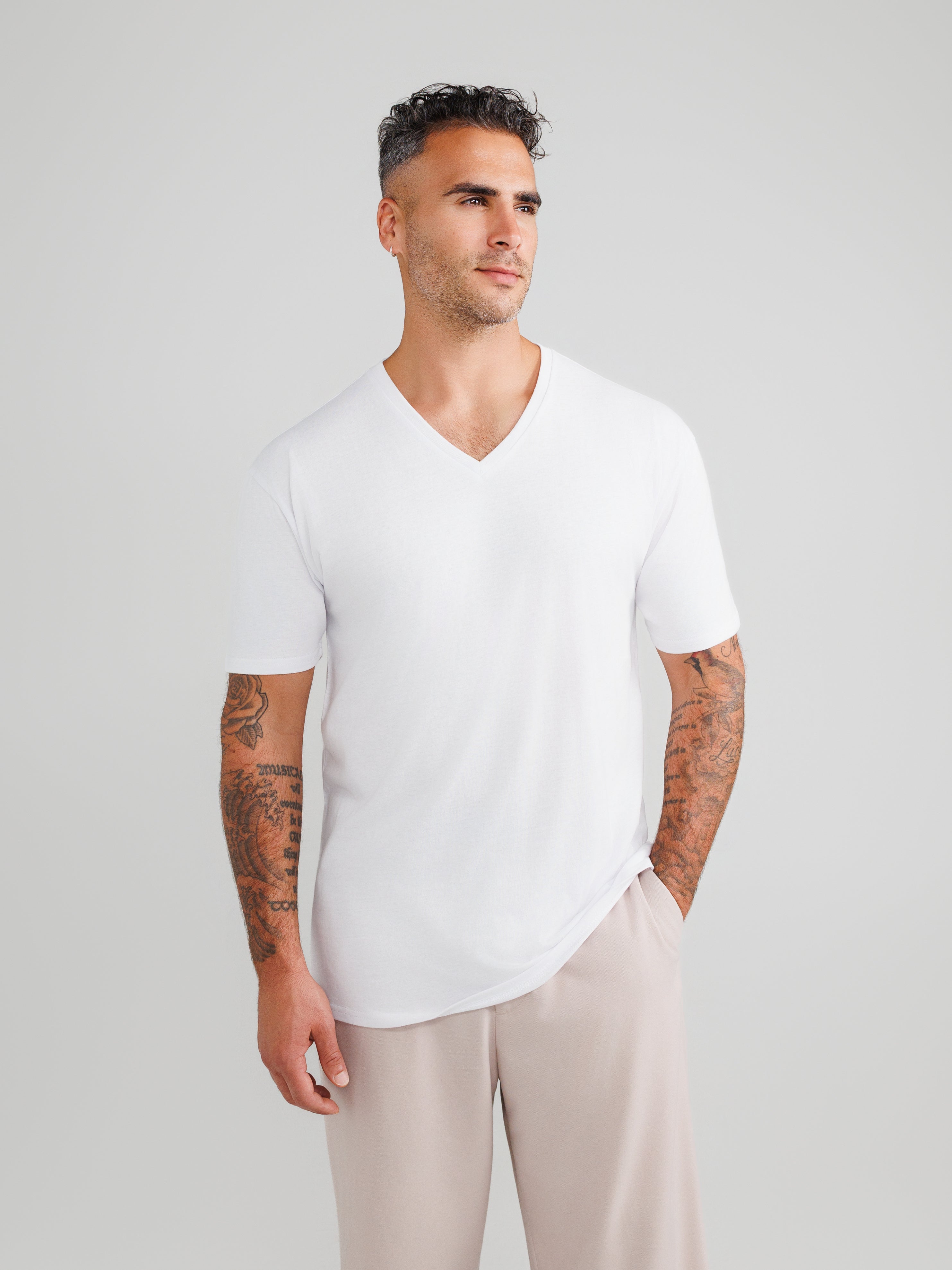 White V-Neck T-Shirts