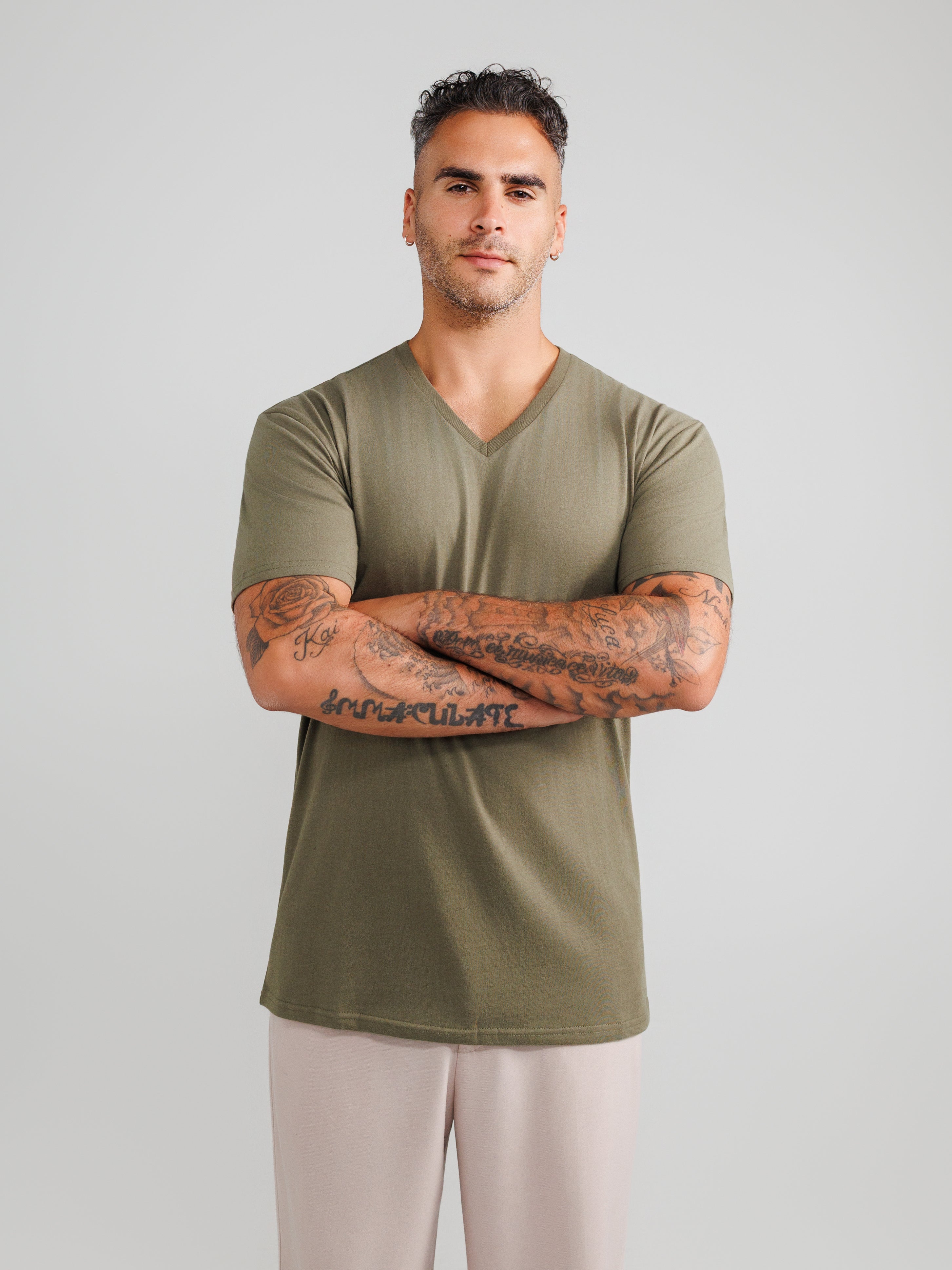 Olive V-Neck T-shirts
