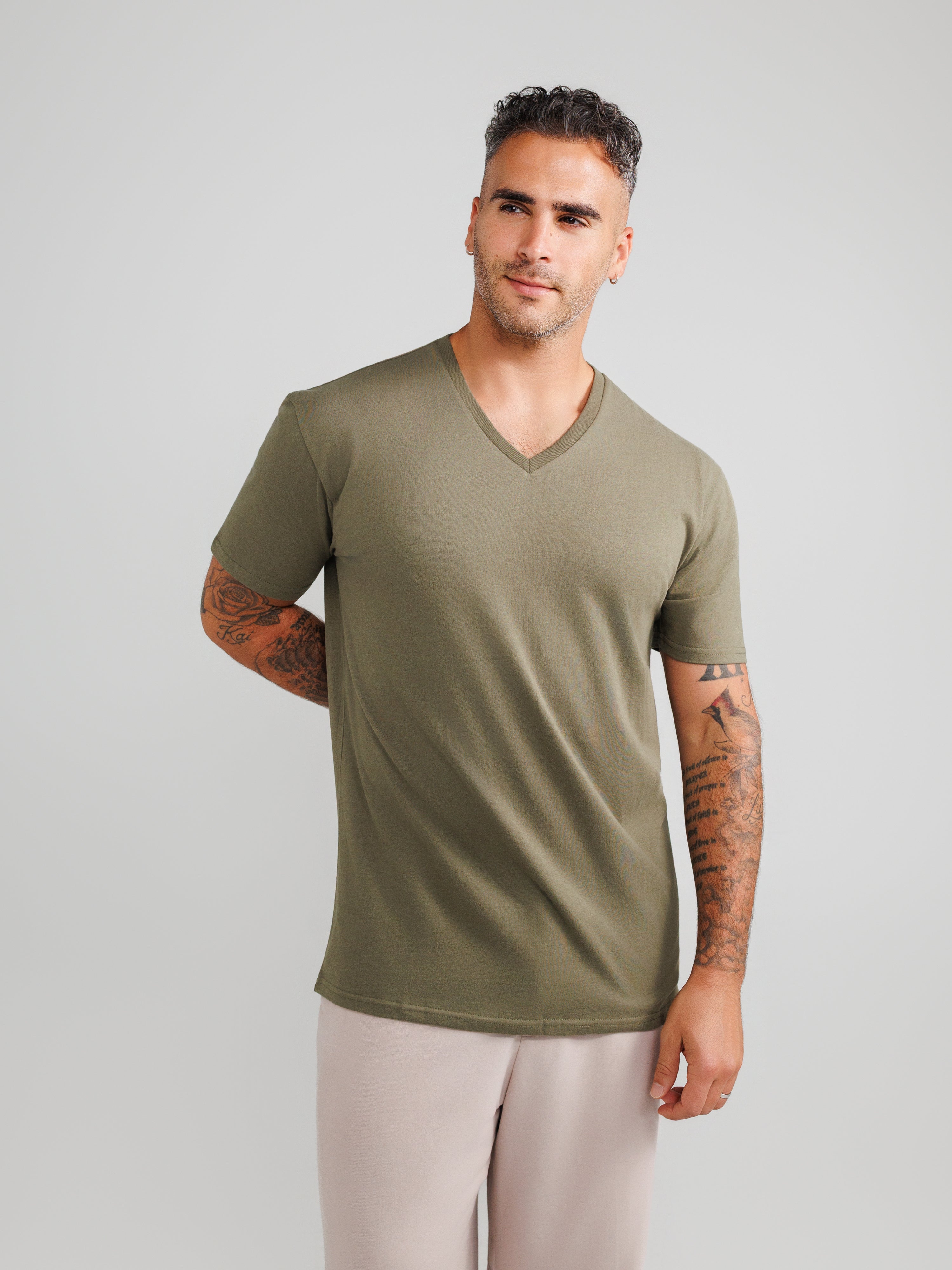 Olive V-Neck T-shirts